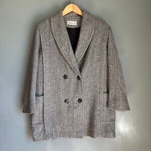 Vintage HERMAN KAY Women's Large B&W Herringbone Tweed Retro Coat Wool Pockets